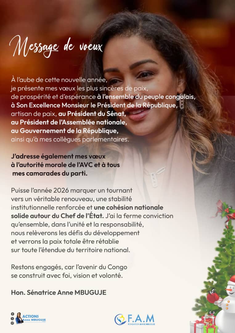 Message de vœux de l’honorable Sénatrice Anne MBUGUJE pour le Nouvel An 2026